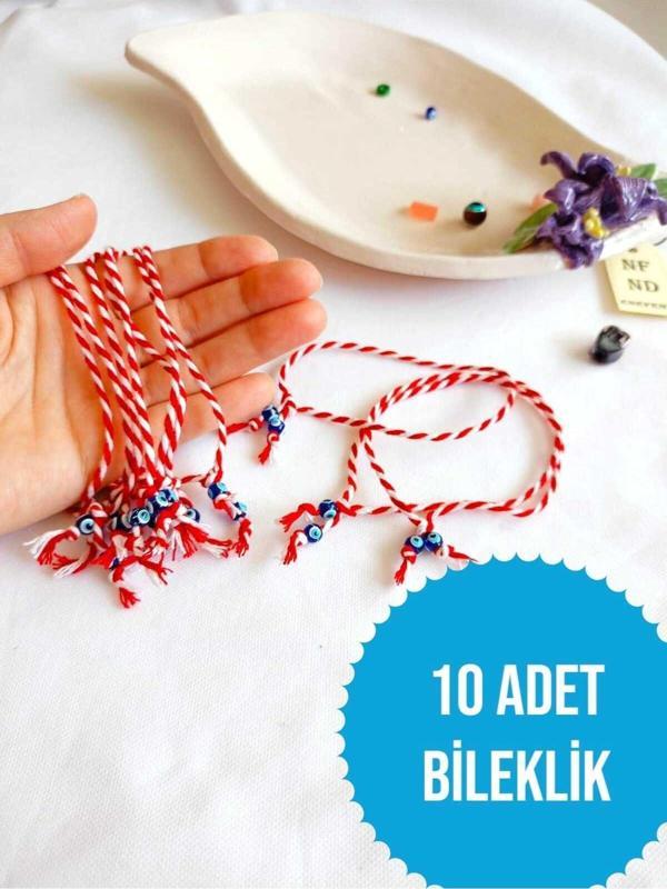10 ADET NAZAR BONCUKLU MARTENİÇKA BİLEKLİK ŞANS ARKADAŞ SEVGİLİ EŞ ÇOCUK HEDİYE BAHAR BİLEKLİĞİ - Image 1