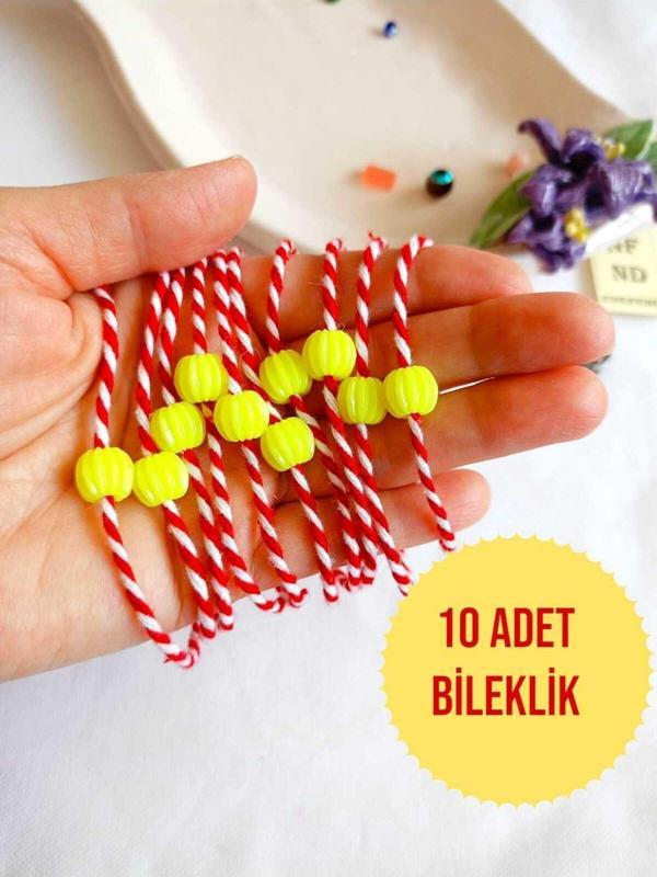 10 ADET SARI BONCUKLU MARTENİÇKA BİLEKLİK ŞANS BEREKET ARKADAŞ SEVGİLİ EŞ ÇOCUK HEDİYE BAHAR - Image 1