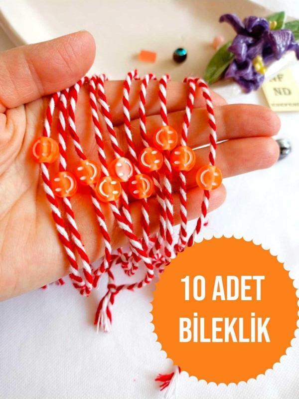 10 ADET TURUNCU BONCUKLU MARTENİÇKA BİLEKLİK ŞANS ARKADAŞ SEVGİLİ EŞ ÇOCUK HEDİYE BAHAR BİLEKLİĞİ - Image 1
