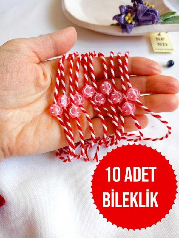 10 ADET UÇUK PEMBE BONCUKLU MARTENİÇKA BİLEKLİK ŞANS ARKADAŞ SEVGİLİ EŞ ÇOCUK HEDİYE BAHAR BİLEKLİĞİ - Image 1