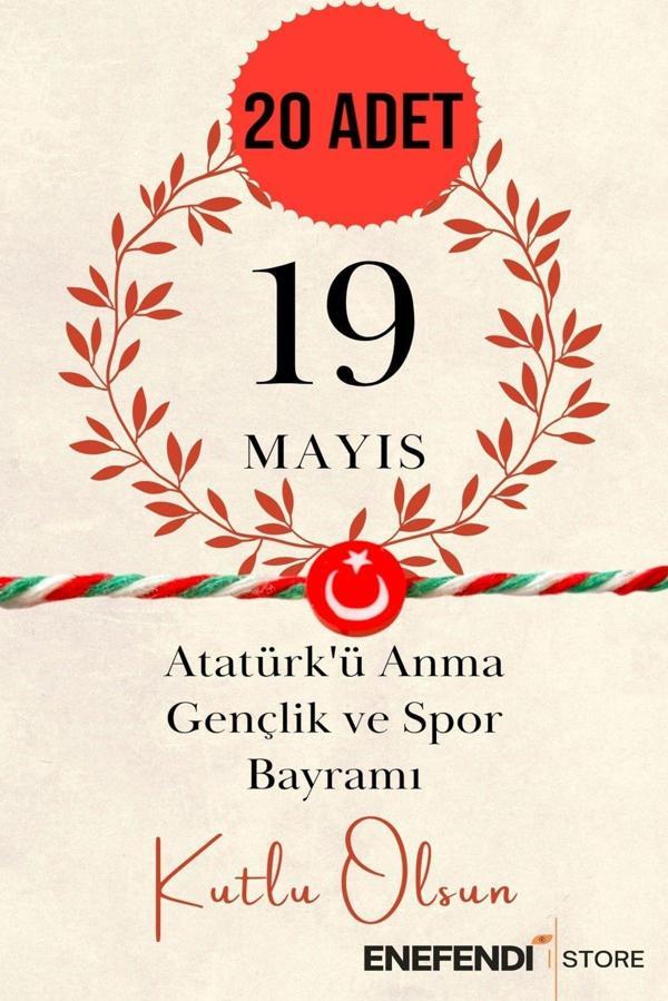 20 Adet 19 Mayıs Tebrik Kartlı Fimo Ay Yıldızlı Marteniçka Bileklik Hediye Kırmızı Yeşil Beyaz - Image 1