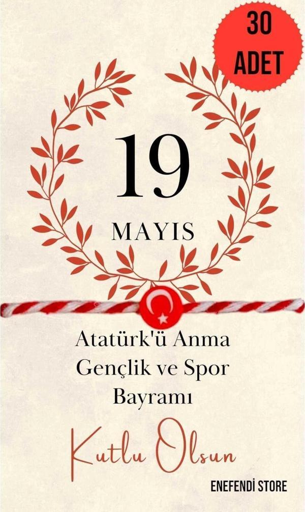 30 ADET AYYILDIZLI FİMO MARTENİÇKA 19 MAYIS TEBRİK KARTLI BİLEKLİK HEDİYE BAHAR BİLEKLİĞİ - Image 1