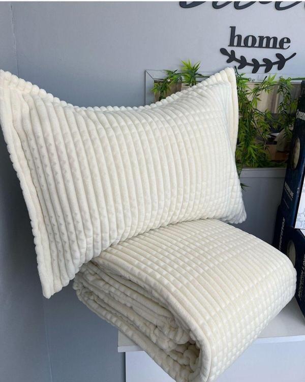 Merinos Modern Lıne 3 Prç.Battaniye Ve Yatak Örtüsü Seti Kemik - Image 1