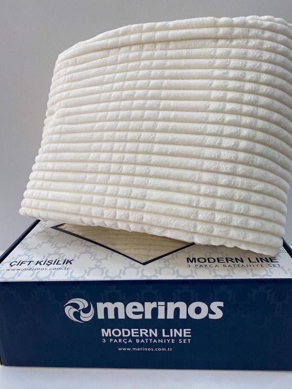 Merinos Modern Line 2 Parça Tek Battaniye Seti - Ekru - Image 1