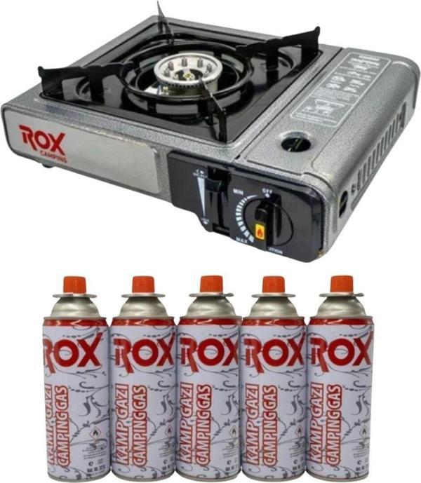 153ROX0103 Tekli Portatif Kamp Ocak GRİ (Ekstra Gaz Girişli) 5 Adet Gaz Kartuş - Image 1