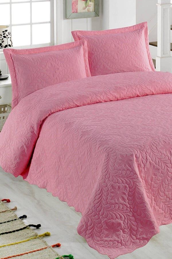 Örtüm Sarmaşık Çift Kişilik Düz Renk Yatak Örtüsü Takımı - Pembe - Image 1
