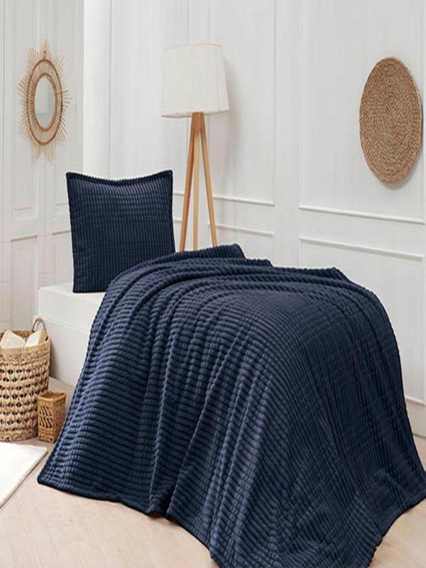 Merinos Modern Line 2 Parça Tek Kişilik Battaniye Seti - Lacivert - Image 1