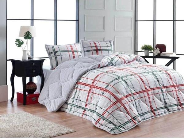 Merinos Comforter Çift Kişilik Yorgan Set  Boris Kırmızı Ekru - Image 1