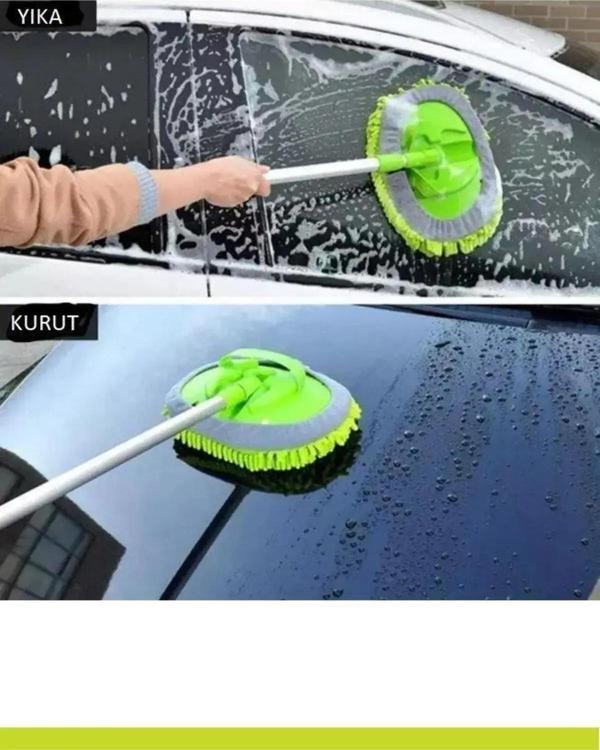 Mikrofiber Çok Fonksiyonlu YEDEK BEZLİ, Teleskobik Sopalı Oto Araba Yıkama Temizleme Fırçası Mop - Image 1