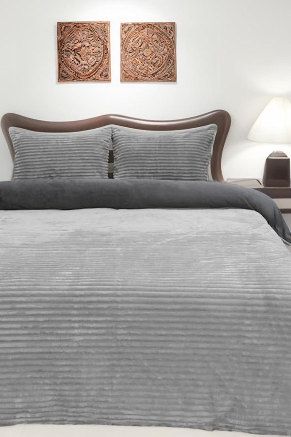 Merinos Eternity Fitilli Peluş Çift Kişilik Nevresim Takımı - Gri - Image 1
