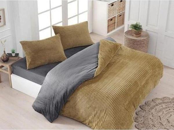 Merinos Eternity Fitilli Peluş Çift Kişilik Nevresim Takımı-Hardal - Image 1