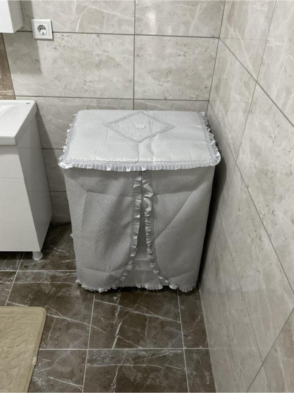 Çalışkan Çeyiz Evi Modern Lüx Simli Çamaşır Makinesi Örtüsü  Gri - Image 1