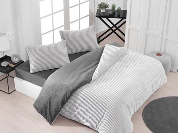 Merinos Eternity Fitilli 4’Lü Gri Çift Kişilik Kadife Nevresim Seti - Image 1