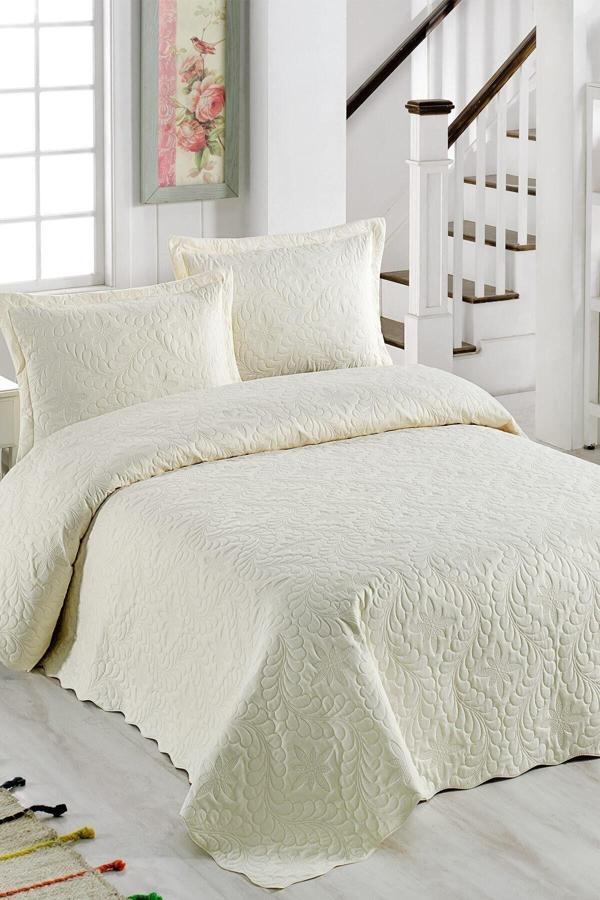 Örtüm Ivy Krem Çift Kişilik Microfiber Kapitone Yatak Örtüsü - Image 1