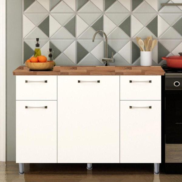 120 cm Tezgahlı Beyaz Panovit Mini Alt Modül Mutfak Dolabı - Image 1