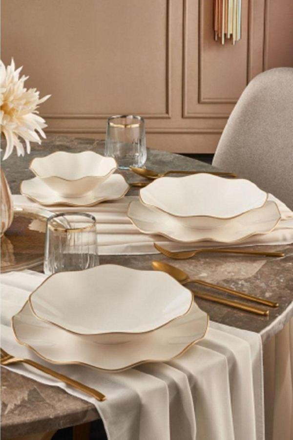 Güral Porselen 24 Parça Nesrin Mat Gold Yemek Takımı - Image 1