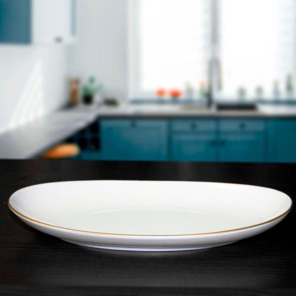 Güral Porselen Elips 2 Adet 25 Cm Bone Kayık Tabak - Gold - Image 1