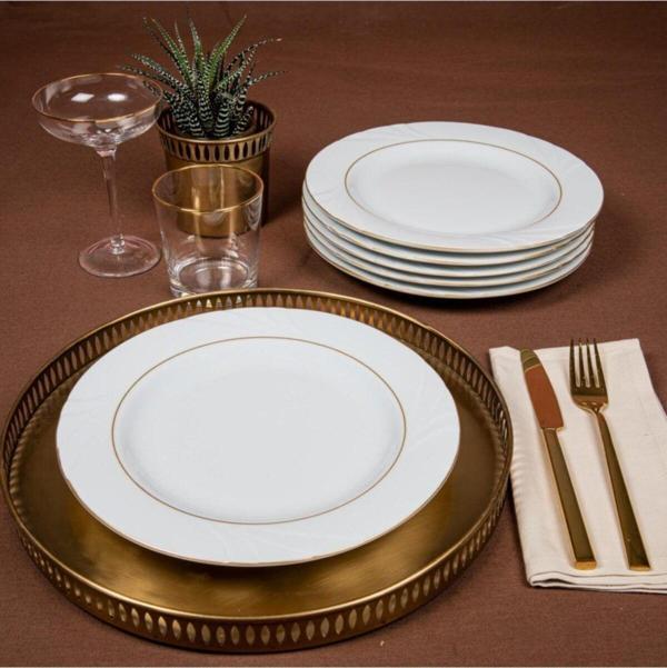 Güral Porselen Soprano 6 Parça 25 Cm Servis Tabağı Gold 23 - Image 1
