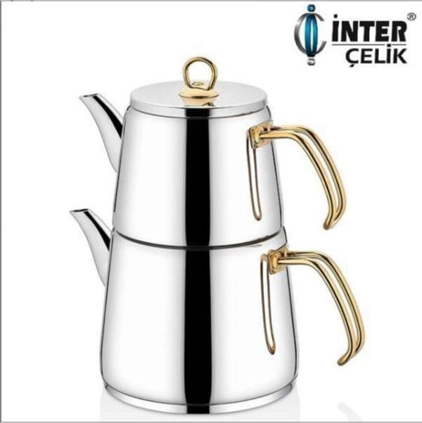 İnter Çelik Hanzade Aile Boyu Çaydanlık Gold - Image 1