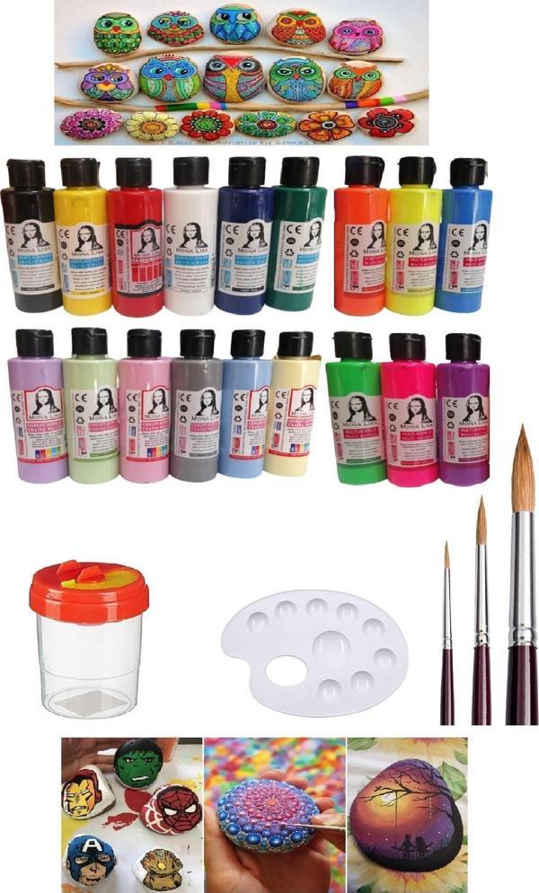 Taş Boyama Seti 18 Renk Set 1 Paket - Image 1
