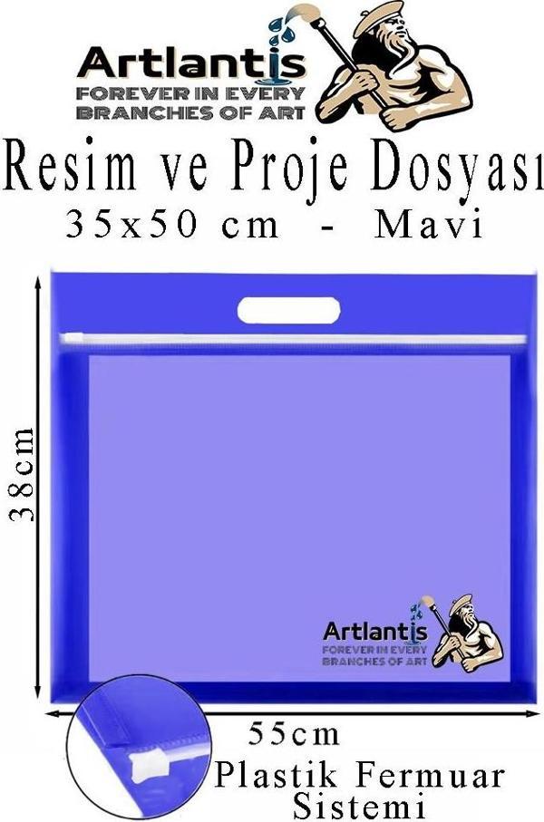 Plastik Fermuarlı Proje Dosyası 35x50 cm 1 Adet Tutmaçlı 38x55 cm Resim ve Proje Ödev Dosyası El Tutmalı - Image 1