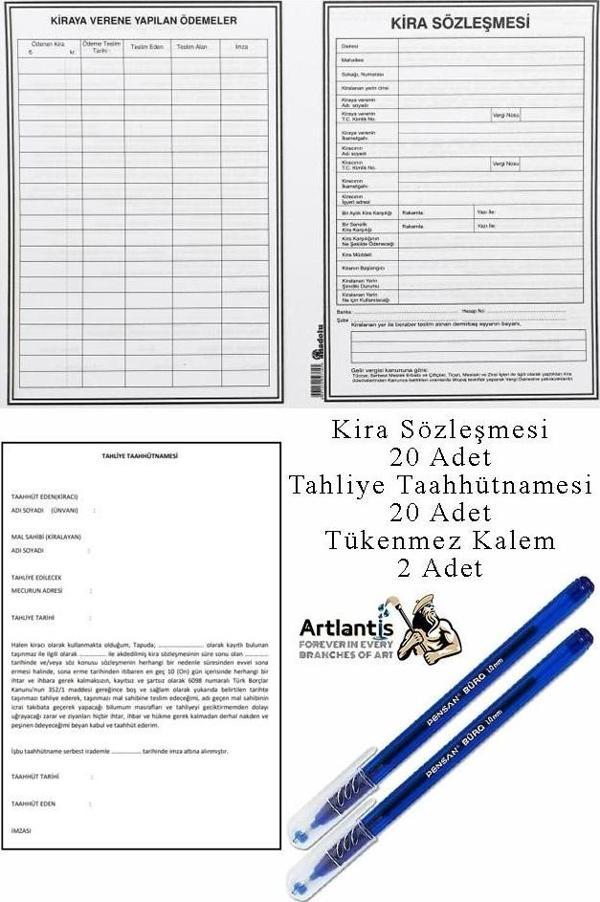 Kira Sözleşmesi ve Tahliye Tahütnamesi 20 Adet Tükenmez Kalem Kira Kontratı ve Tahliye Taahünamesi - Image 1