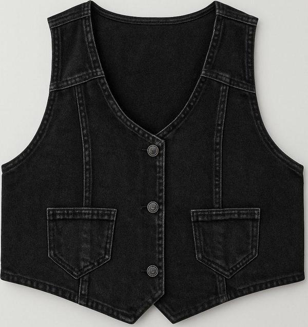 Kadın Düğmeli Jean Yelek - Image 1