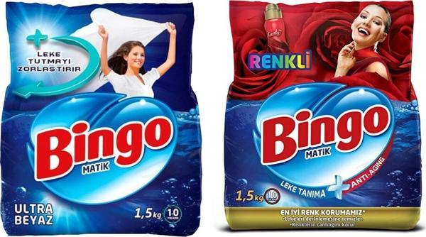 Bingo Ultra Beyaz ve Renkli Toz Çamaşır Deterjanı 1,5 kg 2 li Set - Image 1