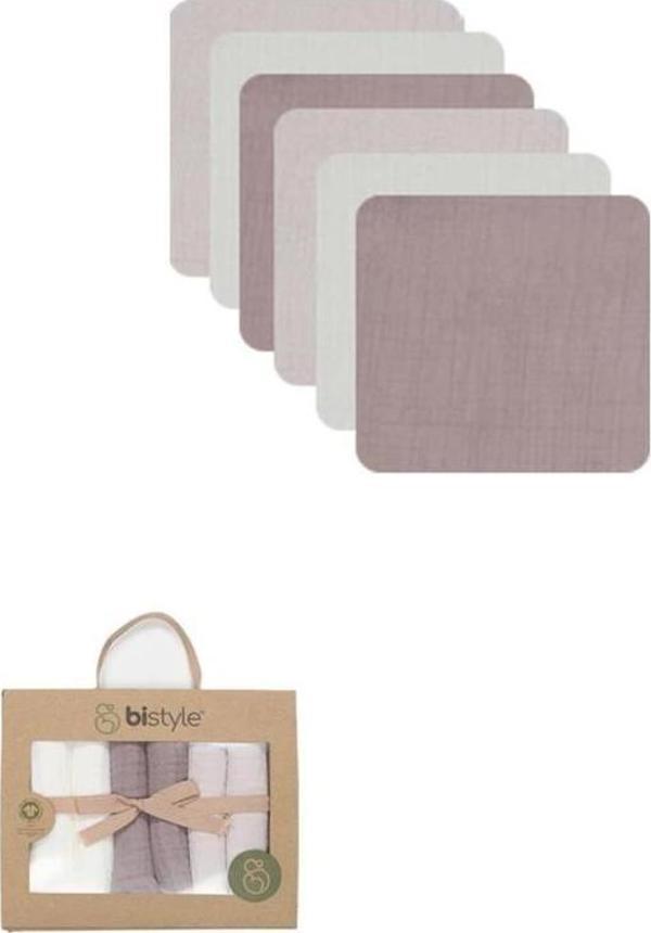 Nessiworld Bistyle 6'lı Müslin Mendil 20x20 cm 90106 Taş Ekru Antrasit - Image 1