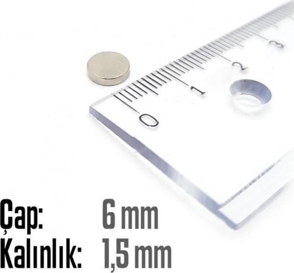 Neodyum Mıknatıs Silindir Çap 6mm , Kalınlık 1.5mm   ( 10 Adet) - Image 1