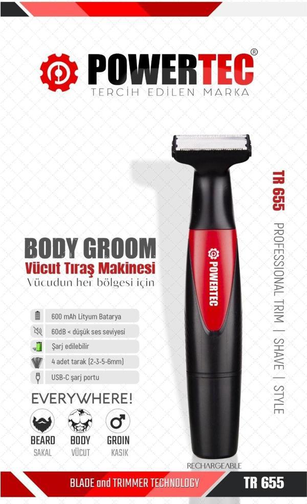 Powertec TR-655 Vücut Tıraş Makinesi (Body Groom) Çift Bıçak - Sıfıra Yakın Kesim - Image 1