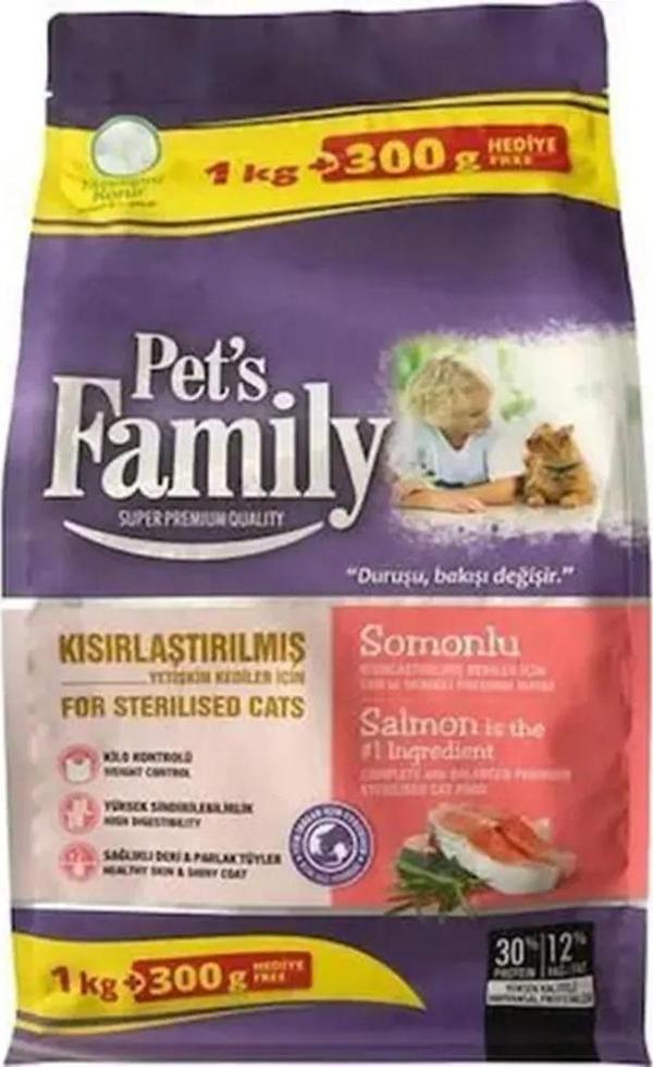 Pets Family Premium Somonlu Kısırlaştırılmış Yetişkin Kedi Maması 1.300 Gr - Image 1