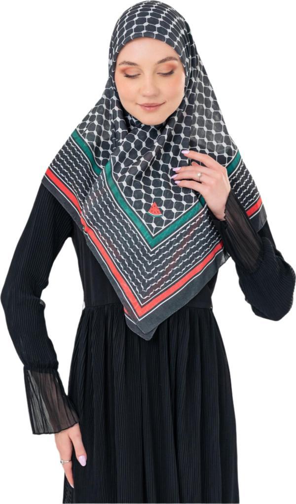 Filistin Eşarp Kefiye Siyah Rengi Bayrak Renkli Kareli Kadın Eşarp S100038 - Image 1