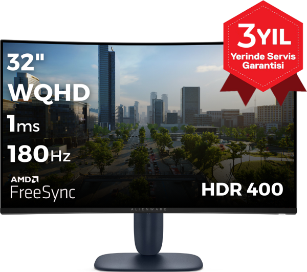 Dell Alienware AW3225DM 32 2560x1440 WQHD 180Hz 1ms HDMI DP HDR 400 FreeSync Curved Gaming Monitör - Image 1