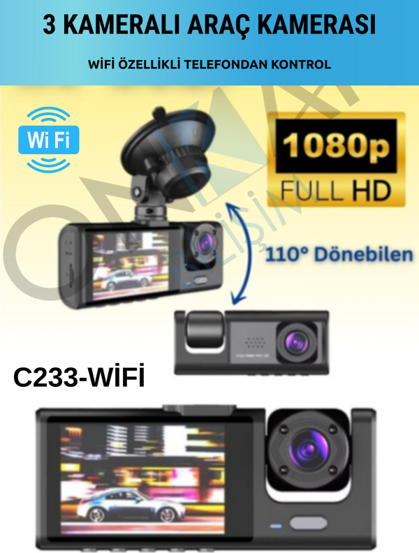 Avenir 3 KAMERALI WİFİ ÖZELLİKLİ ARAÇ KAMERASI C233-WİFİ - Image 1