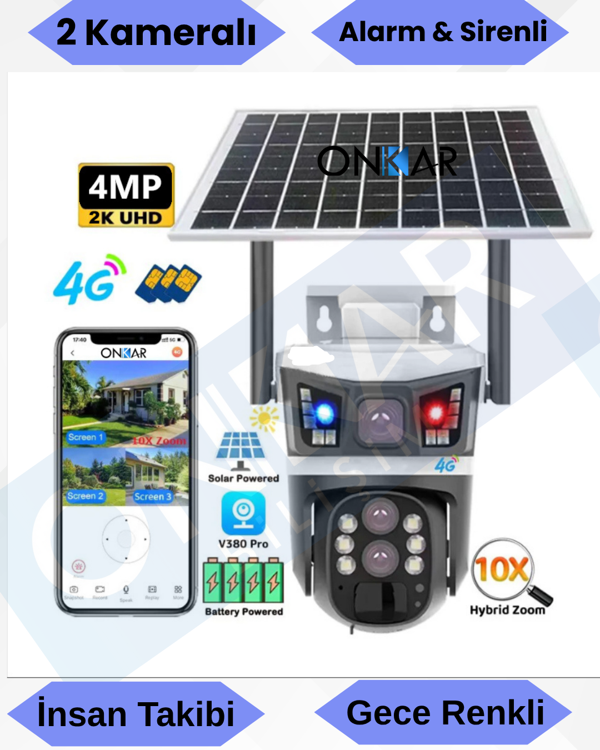 Avenir S432 4MP 2 Kameralı 10X ZOOM SİM KARTLI GÜNEŞ ENERJİLİ GÜVENLİK KAMERASI - Image 1