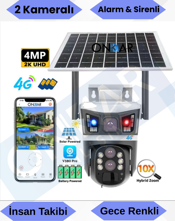 Avenir S432 4MP 2 Kameralı 10X ZOOM SİM KARTLI GÜNEŞ ENERJİLİ GÜVENLİK KAMERASI - Image 1