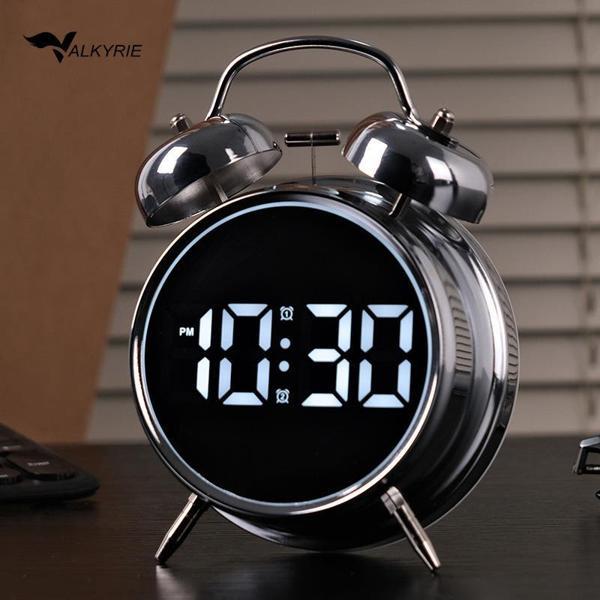 Valkyrie LED Ekranlı Analog Alarmlı Masa Saati Çalar Saat Pil Dereceli Çift Alarmlı Dijital Saat Gümüş - Image 1