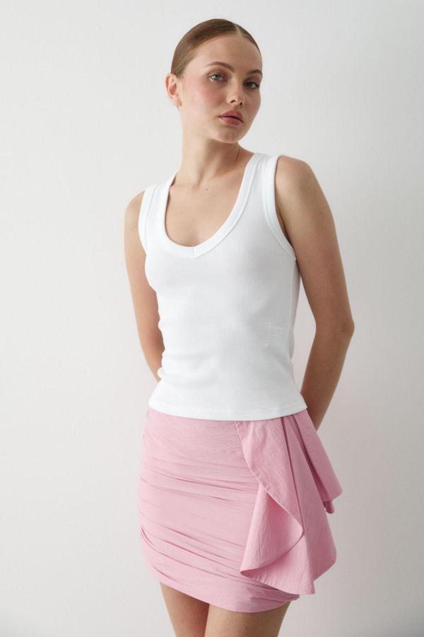 Laluvia Pembe Volanlı Mini Etek - 50203 - Image 1