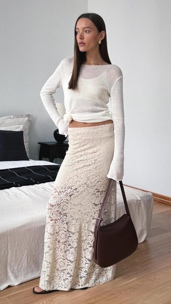 Retro dantel maxi etek - Image 1