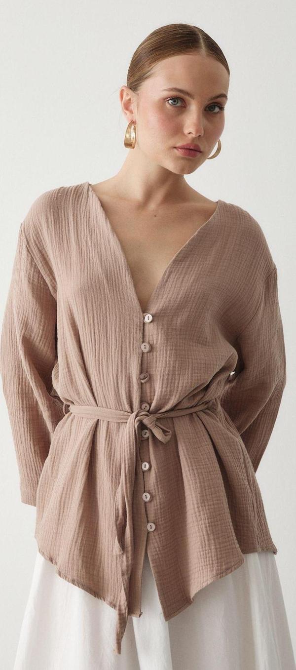 Laluvia Vizon Çok Düğmeli Kimono - Image 1