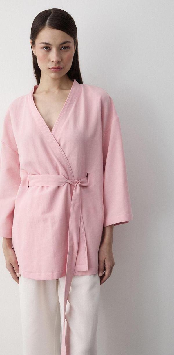 Laluvia Pembe Iç Kemerli Kimono - 5383 - Image 1