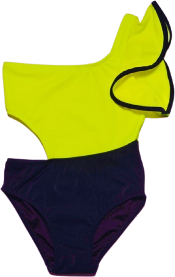NEON SARI KOLU VOLAN DETAYLI KIZ ÇOCUK MAYO DB200566CM - Image 1