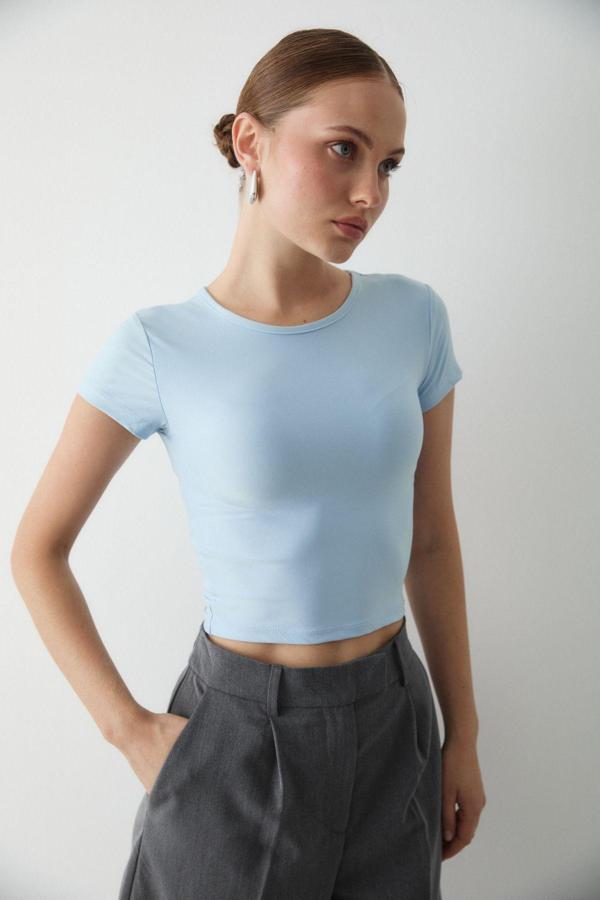 Laluvia Mavi Crop Bluz - 1182 - Image 1
