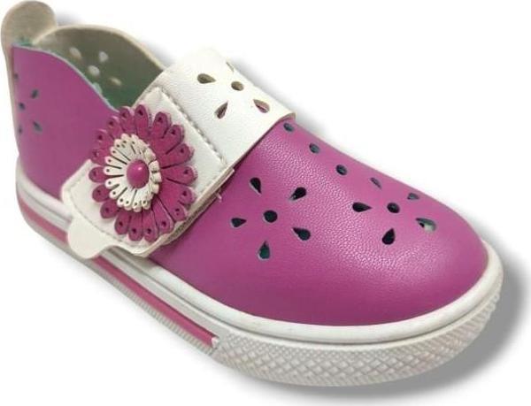 Şirinbebe 1687-20 Çiçek Cırtlı Kız Çocuk Sandalet Pembe Beyaz 21-25 - Image 1