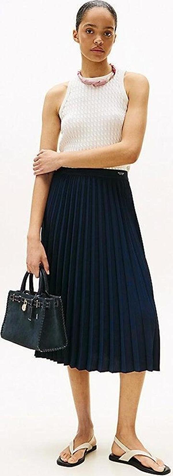 Tommy Hilfiger FLUID PLEATED PULL ON MIDI SKIRT Kadın Mavi Etek WW0WW43886C1G - Image 1