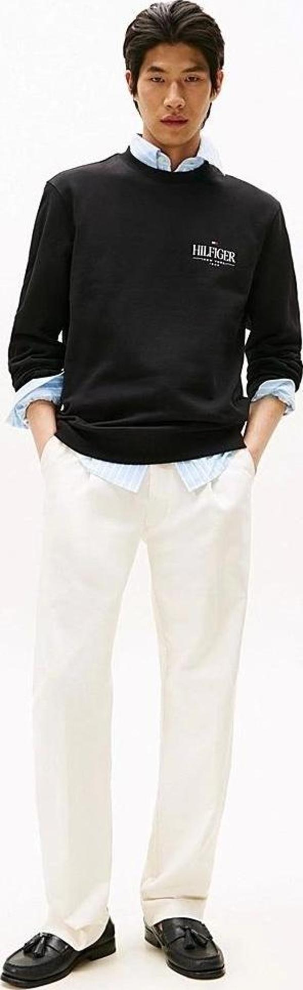 Tommy Hilfiger HILFIGER STACKED SWEATSHIRTS Erkek Siyah Kazak MW0MW39376BDS - Image 1