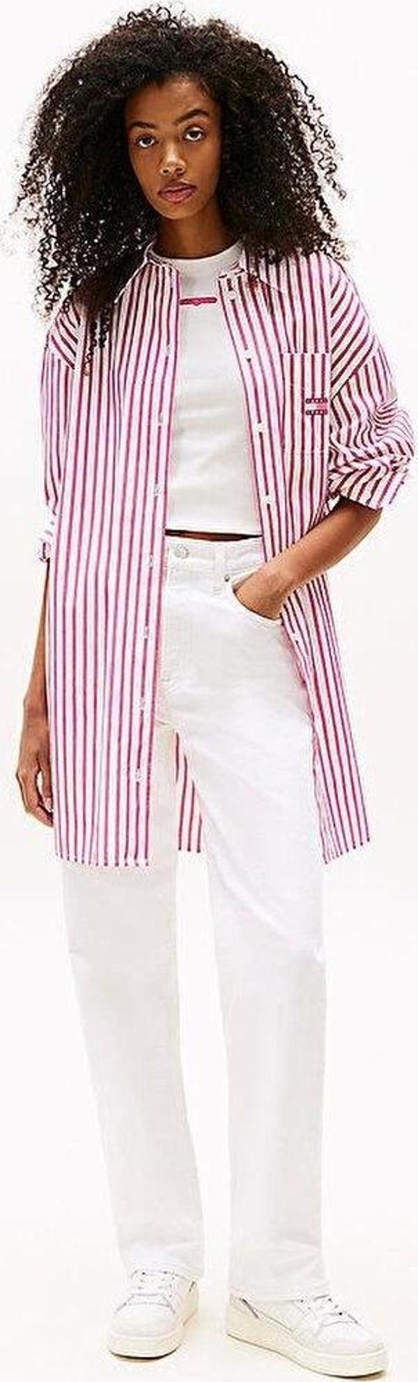 Tommy Jeans TJW OVS MINI SHIRT DRESS EXT Kadın Pembe Elbise DW0DW211220D5 - Image 1