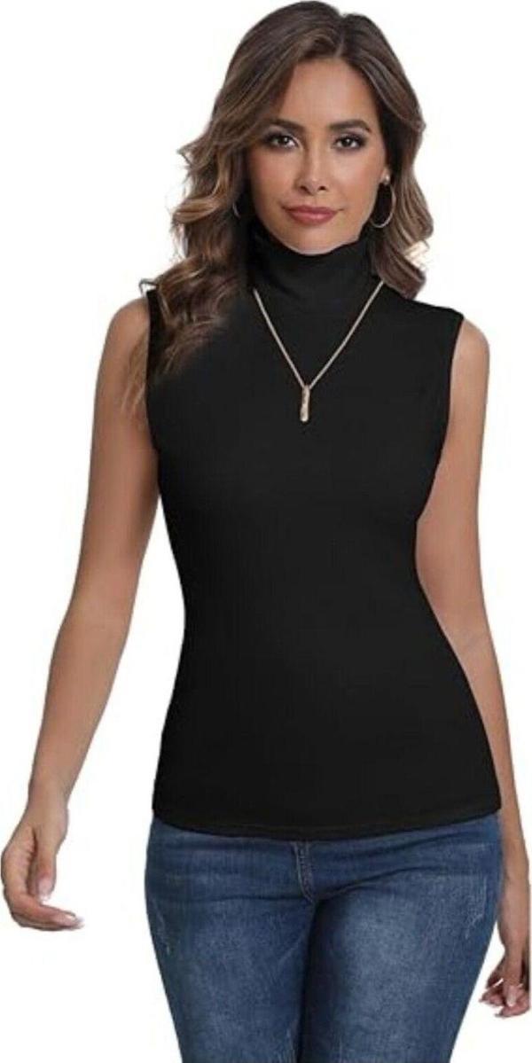 Sashaa Collection Kadın Yarım Balıkçı Yaka Badi Likralı Sıfır Kol Kolsuz Body Siyah - Image 1