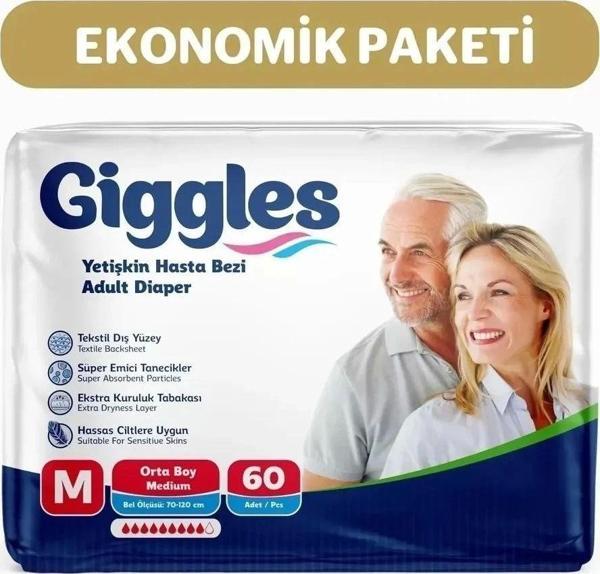 Giggles Yetişkin Bel Bağlamalı Hasta Bezi Medium 30'Lu 2 Paket 60 Adet - Image 1